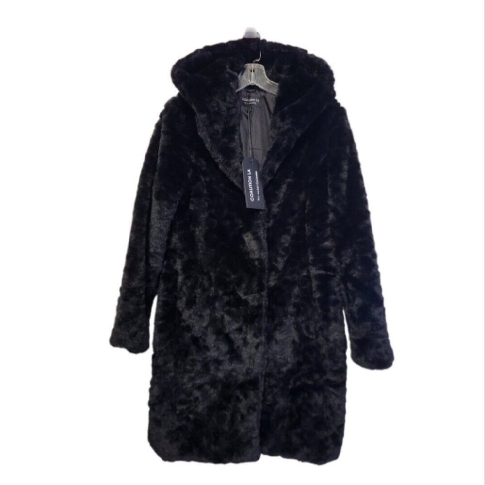 Coalition LA Hooded Faux Fur Snap Coat With Pockets - Picture 7 of 15